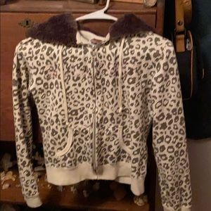 SOLD- not available Billabong Cheetah Sweatshirt Fur Hood Size Small